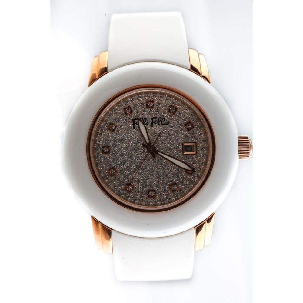 Folli Follie Womens Crystal Watch White Rose Gold Tone